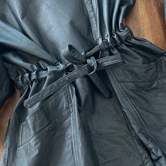 Vintage Jacqueline Ferrar black Leather Faux Fur Hooded Hood belted coat size XL - Picture 5 of 17